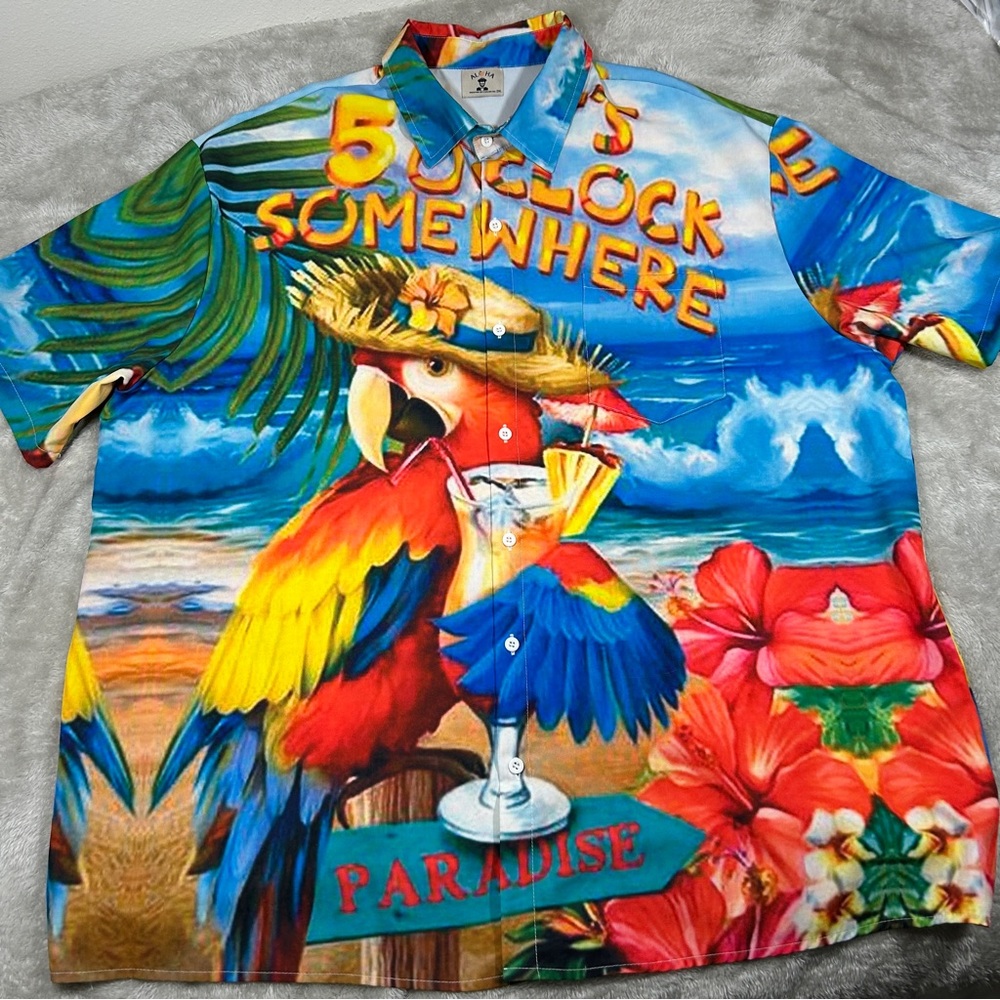 It's 5 O'clock Somewhere Cocktail Casual Hawaiian Shirt Men's 2xl Polyester